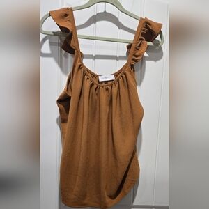 Carly Jean Los Angeles Ruffle Strap Tank Top in Warm Brown